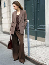 Coffee Wool-Blend Double-Breasted Blazer