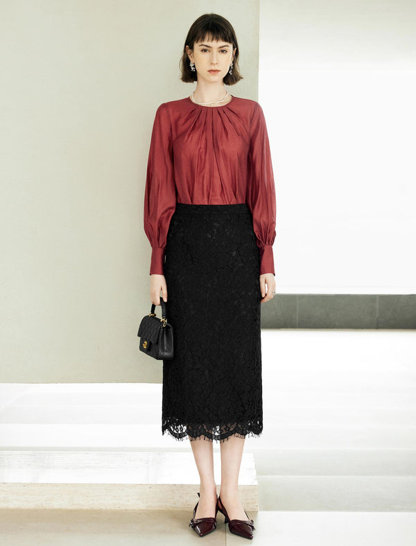 Red Tencel Long-Sleeve Shirt