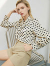 Cream Black Polka Dot Bow Blouse