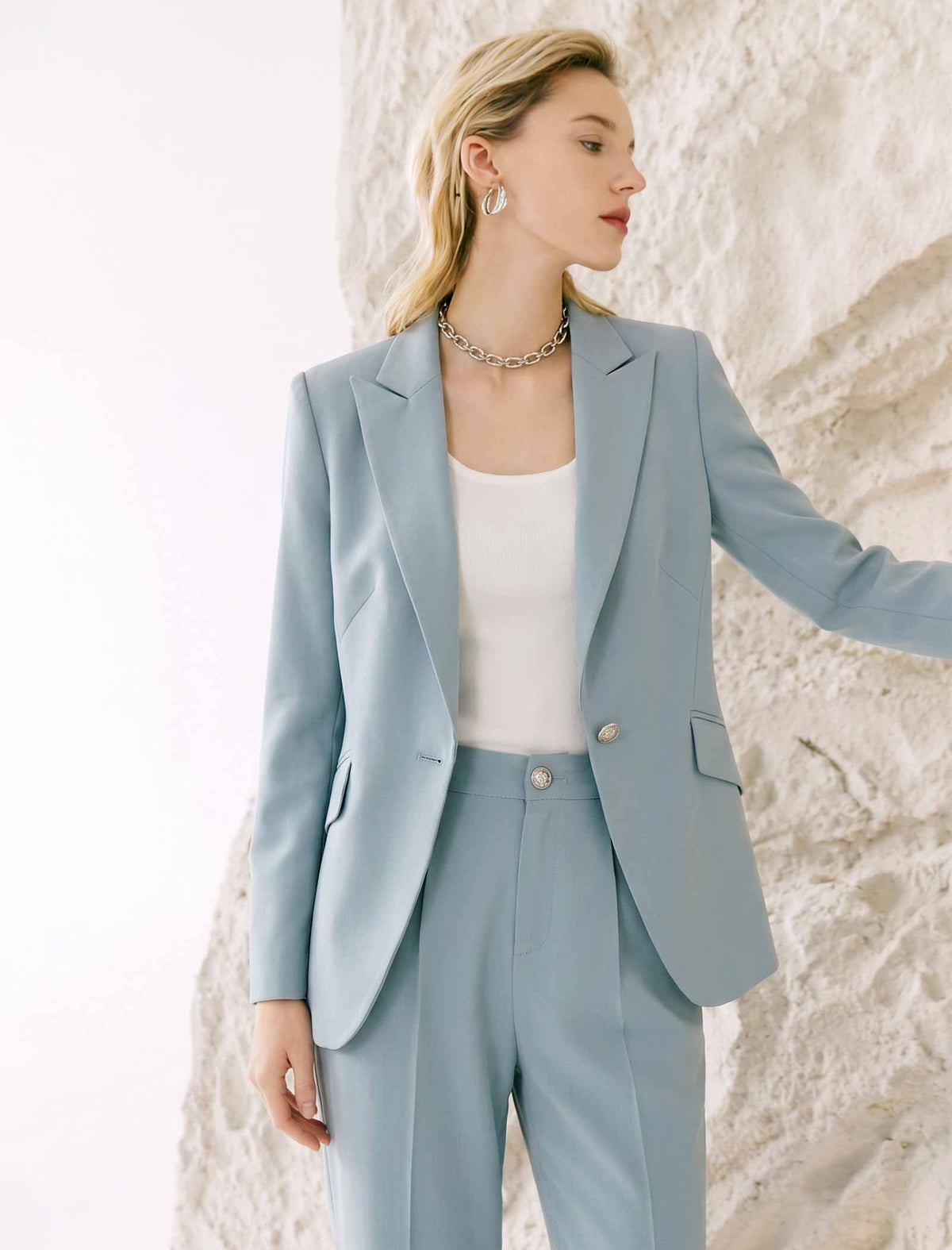 Light Sky Blue Single Button Tailored Blazer