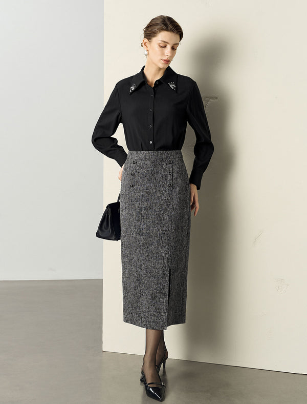 Embellished Collar Button-Down Shirt