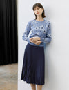 Navy High Waist Pleated Midi Skirt