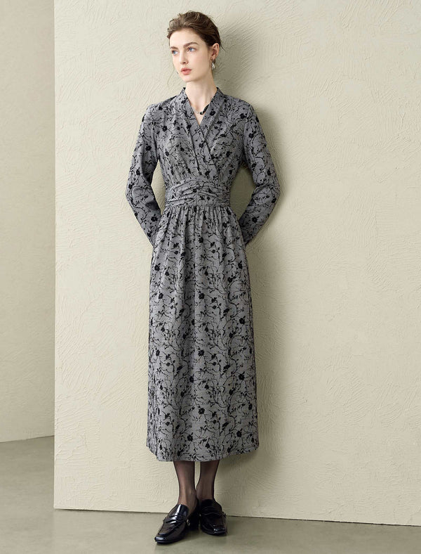 Wrap V-Neck Floral Print Midi Dress