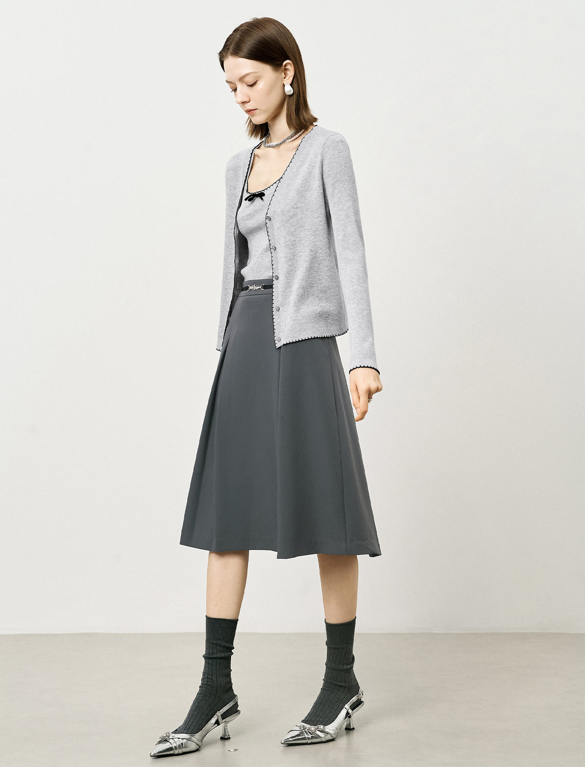 Wool Scallop Trim Cardigan and Cami Set