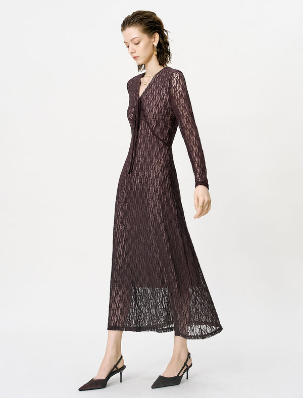 Lace Front Tie Maxi Dress