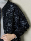 Black Textured Jacquard Floral Bomber Jacket