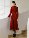 Mock Neck Pleated Midi Dress