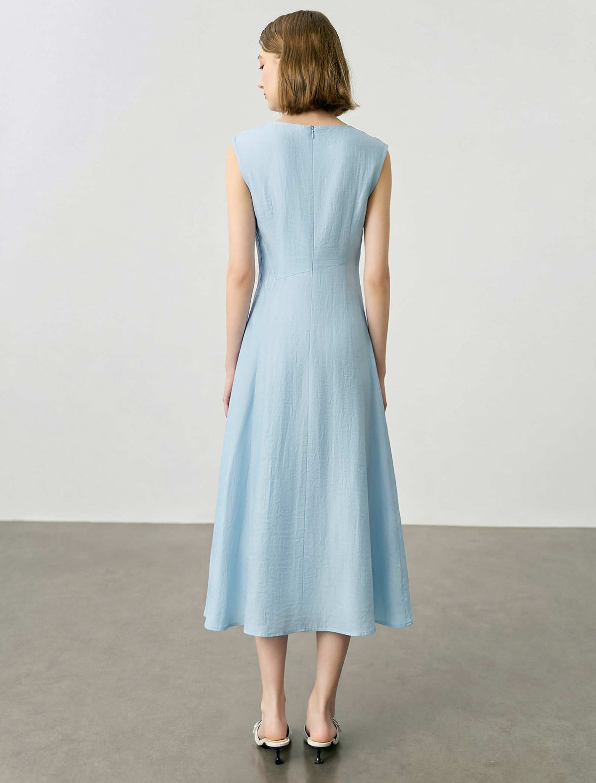 Light Blue Tencel Sleeveless A-Line Midi Dress