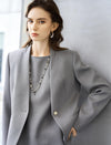 Grey Cropped Collarless Blazer