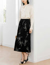 Leaf Print Tiered Pleated Midi Skirt