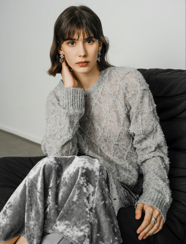 Mohair Sequins Diamond Knit Sweater