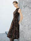 Embroidered Paisley Crewneck Sleeveless A-Line Midi Dress