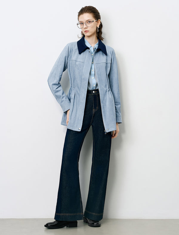 Blue Waist-Defining Vintage Trench Coat