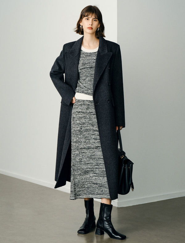 Wool Tencel Silk Blend Notched Lapel Overcoat