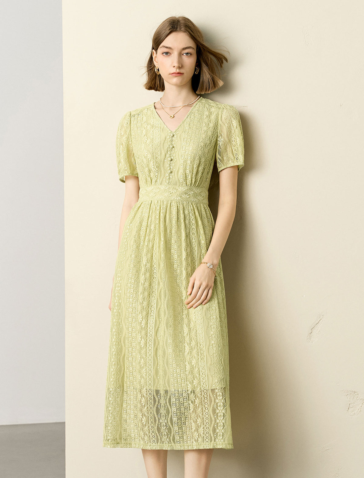 Lace V-Neck Midi Dress