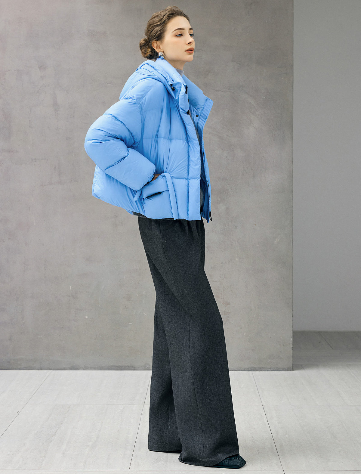 Hooded Drawstring Snap-Front Pocket Cropped Puffer Jacket