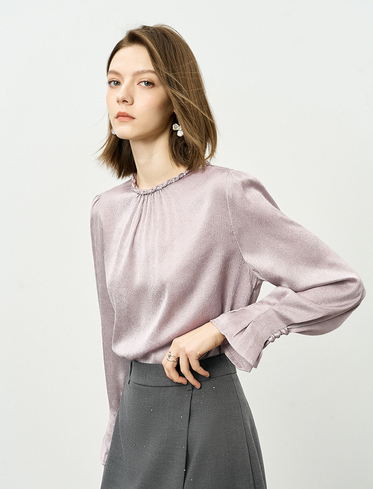 Embellished Neckline Textured Top