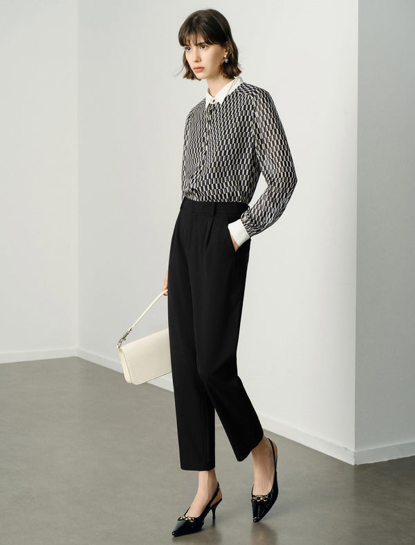 100% Mulberry Silk Checkered Button Up Blouse