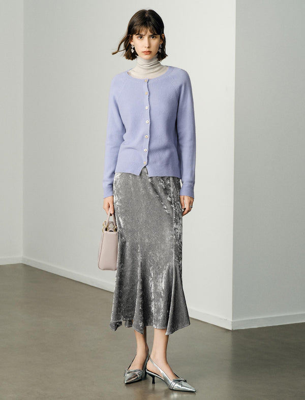 100% Wool Round Neck Long-Sleeve Knit Cardigan