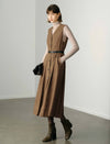 Wool V-Neck Minimalist Sleeveless Midi Dress
