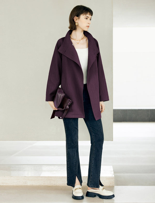 Textured Stand Collar Mid-Length Minimalist Trench Coat