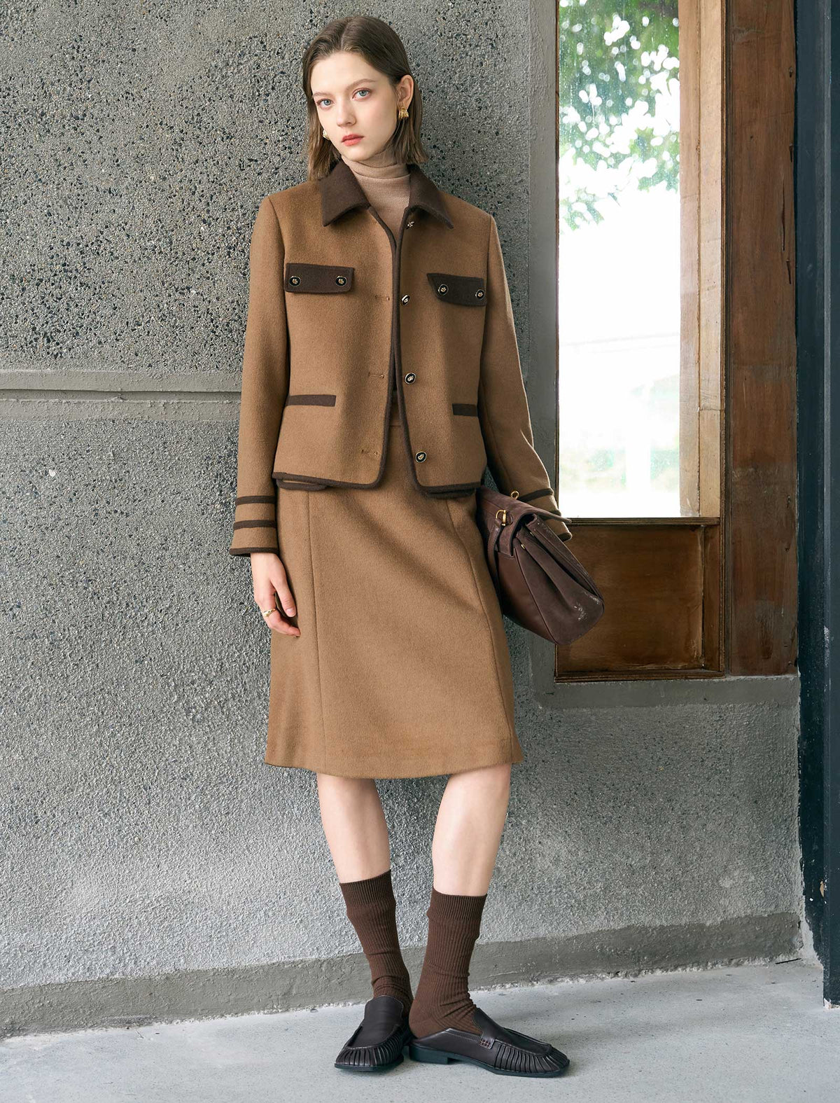 Wool Gray Lapel Short Coat