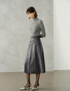 High-Waist Faux Leather A-Line Midi Skirt