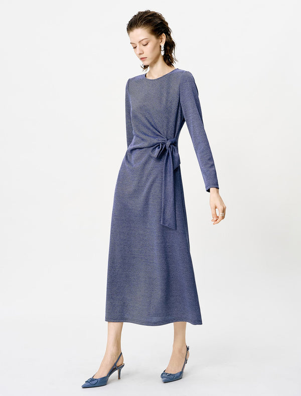 Waist-Defining Slim Fit Long-Sleeve Midi Dress