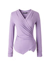 V-Neck Ruched Waist Long Sleeve Top