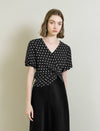 Black Polka Dot Wrap Front Top