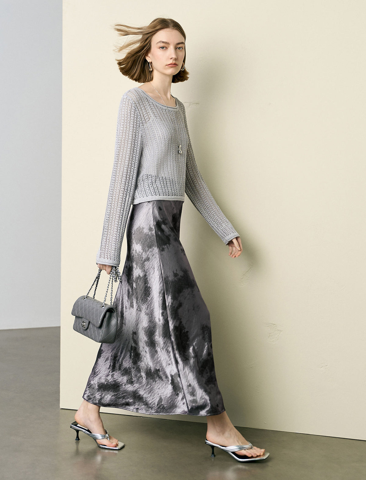 Satin Tie-Dye Midi Skirt