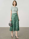Sage Green Floral Leaf Lace High Waist A-Line Midi Skirt