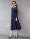 Elegant Lace Belted Midi Dress