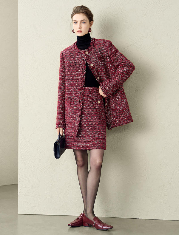 Burgundy Tweed Mini Skirt