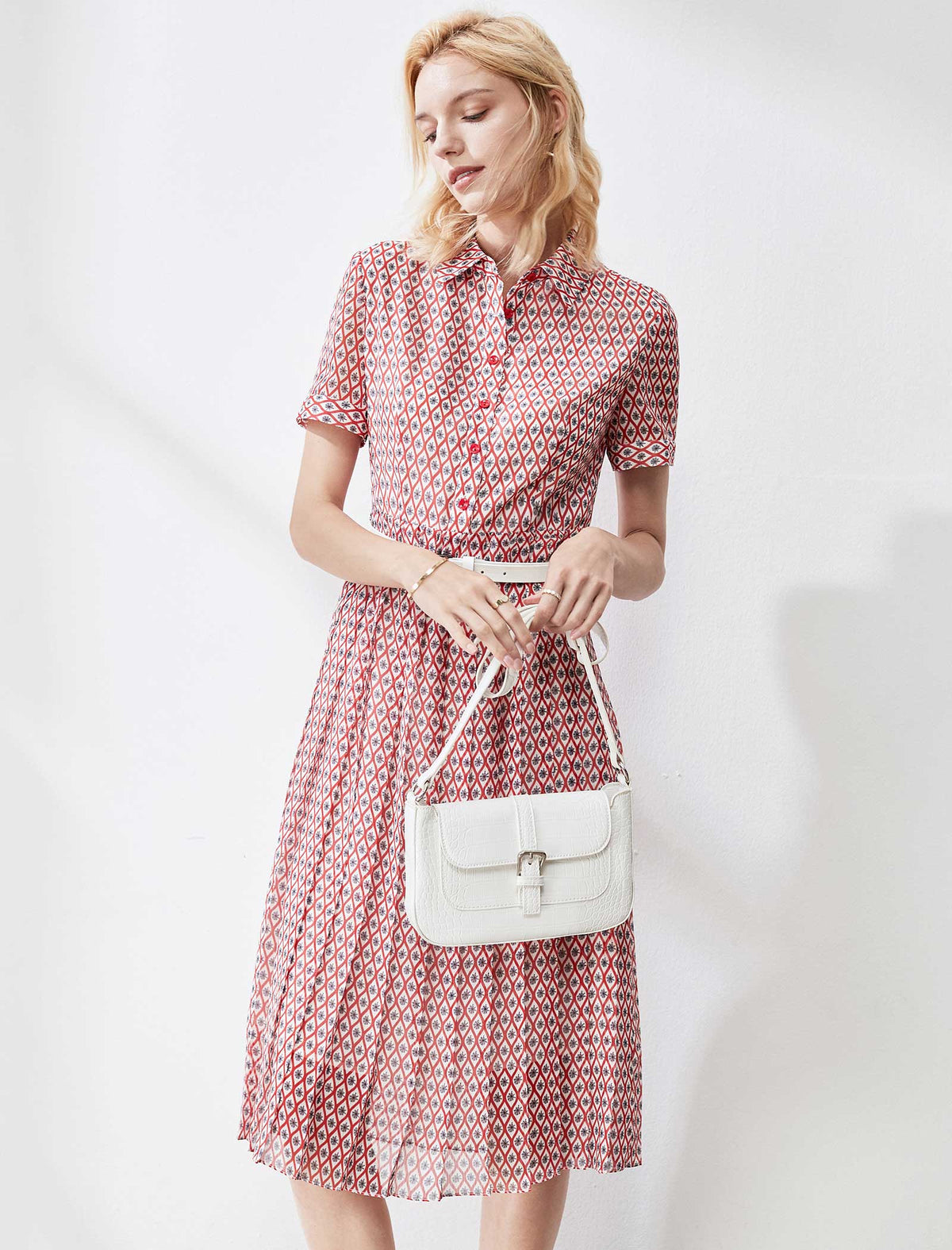 Short Sleeve Plaid Dress with Cinched Waist