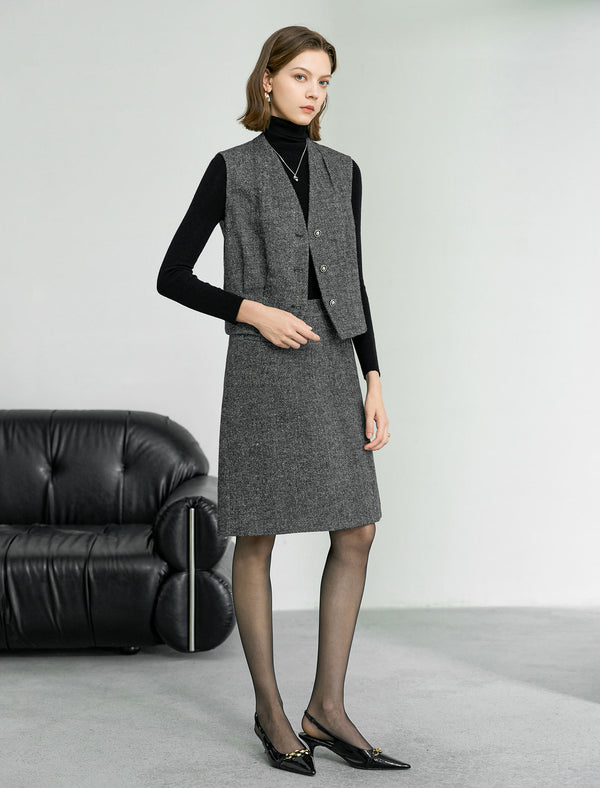 Wool Gray Old-Money V-Neck Vest Coat