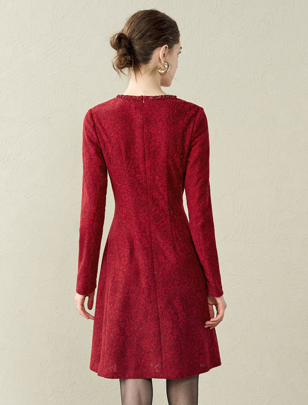 Burgundy Lace Long-Sleeve Dress