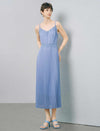 Light Blue Lace-Trimmed Pleated Cami Midi Dress