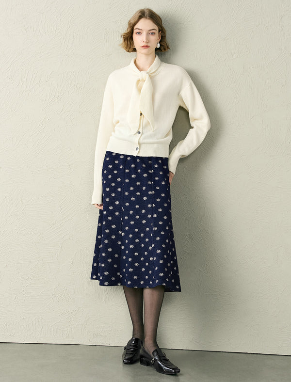 Tie-Neck 100% Wool Cardigan