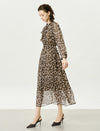 Brown Sheer Tie-Neck Floral Midi Dress