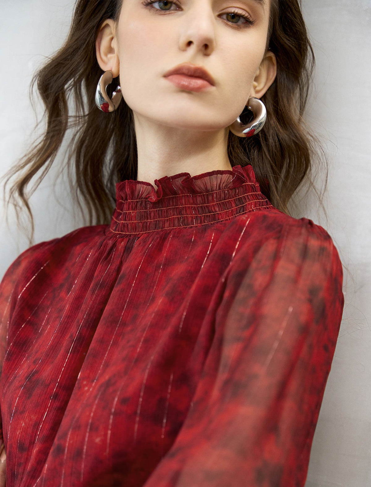 Ruby Red Metallic Stripe Blouse