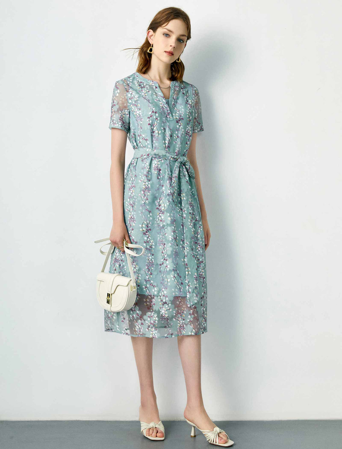 Lace Floral Waist-Cinched Dress