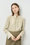 Linen Blend Tie-Neck Blouse