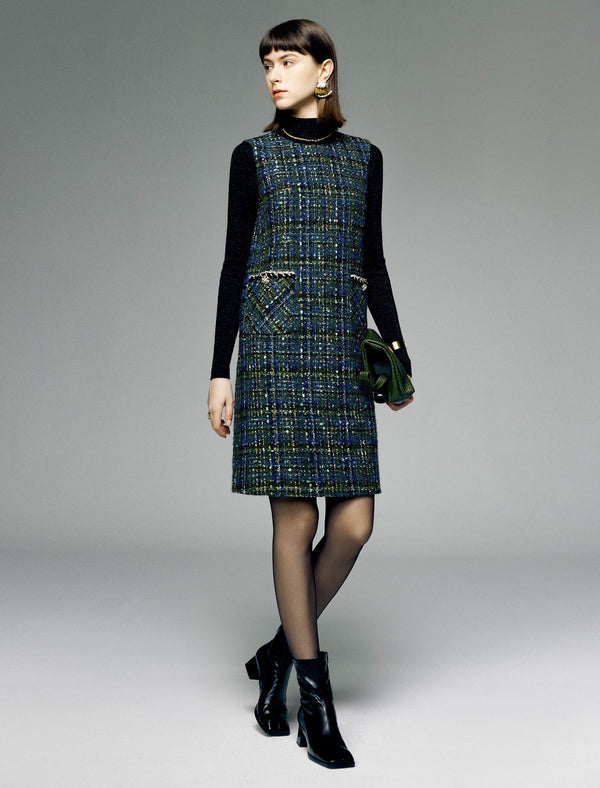 Wool Round Neck Sleeveless Midi Dress