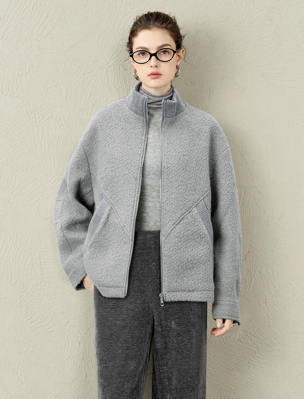 Teddy Fleece Wool-Blend High-Neck Zip Jacket