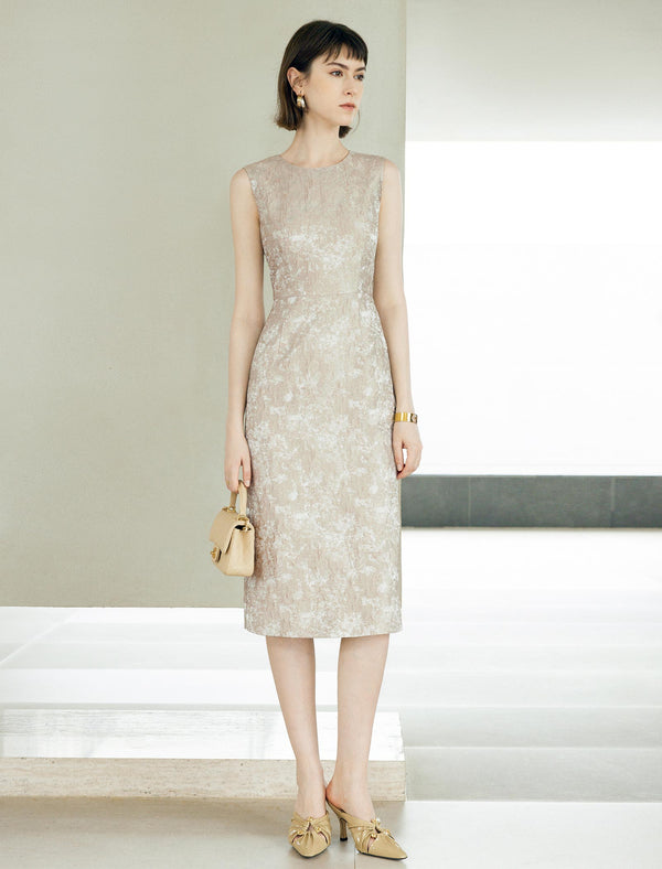 Elegant Jacquard Waist-Defining New Chinese-Style Midi Dress