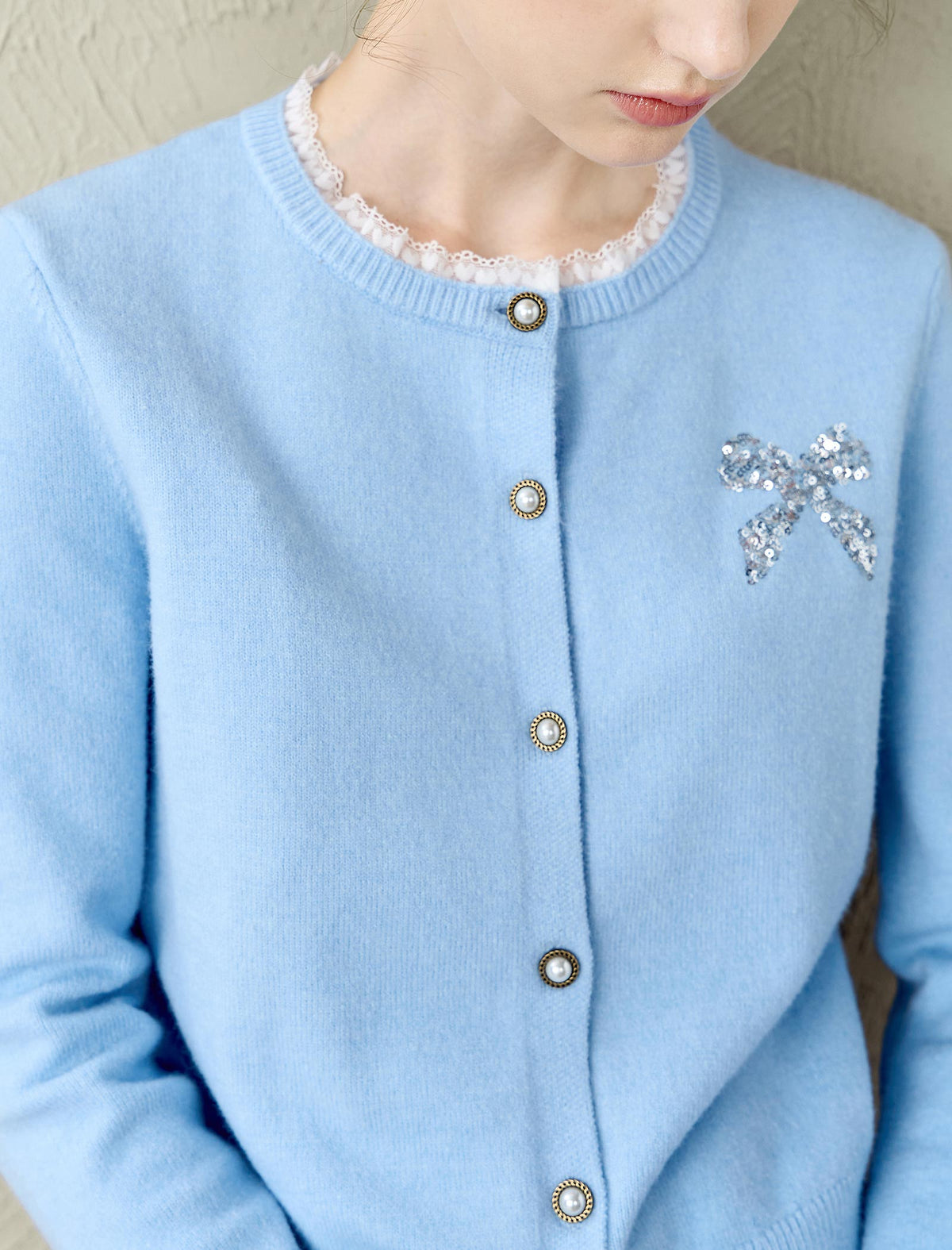 Lace-Trimmed Wool Cardigan