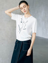 Abstract Floral Embroidered Knit Short Sleeve Top
