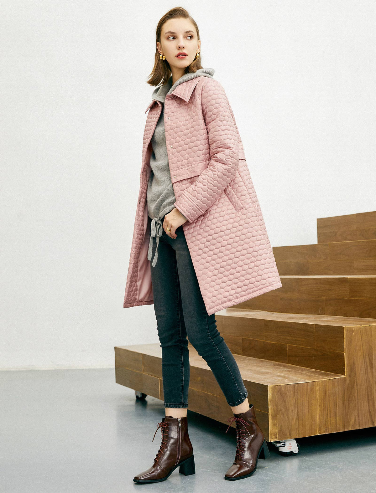 Collared Button-Front Padded Coat