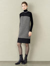 Houndstooth Wool-Blend Sleeveless Shift Dress